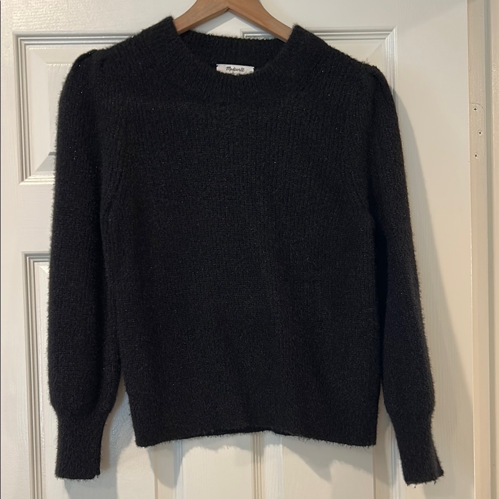 Madewell Black Crew Neck Sweater with Ribbed Finish